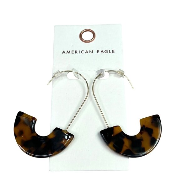 American Eagle Animal Leopard Print Dangle Earrings Brown Gold Half Moon NWT - Picture 1 of 5